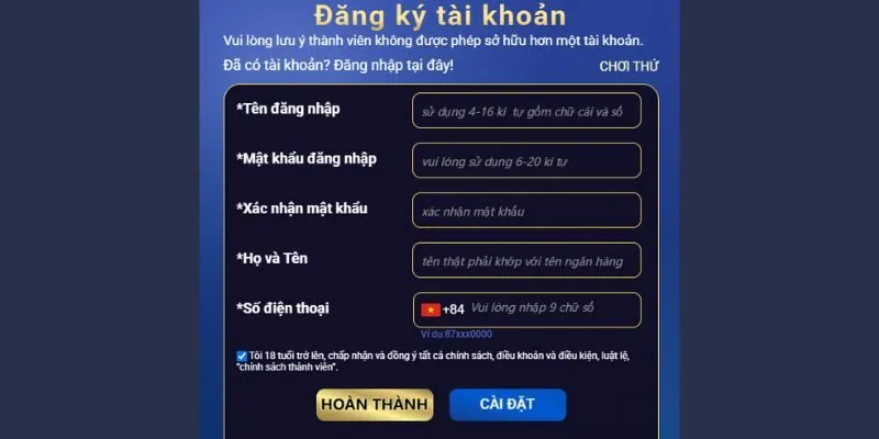 Điền thông tin đăng ký